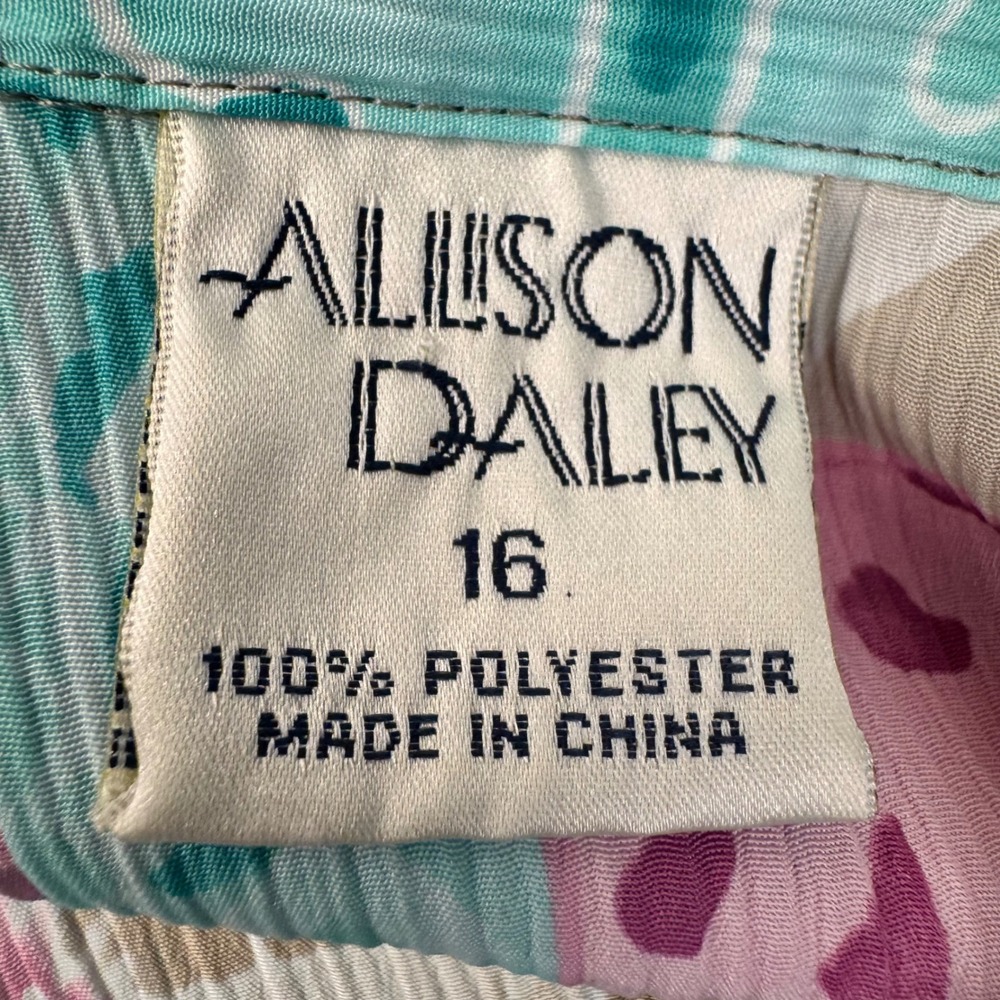 Allison Daley Button Front Blouse Women 16 Pink Tropical Patchwork Short Sleeve - Picture 8 of 10
